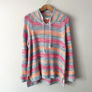 J. Jill Blue Blue/Pink Striped Pullover Cotton Linen Sweater women’s size medium